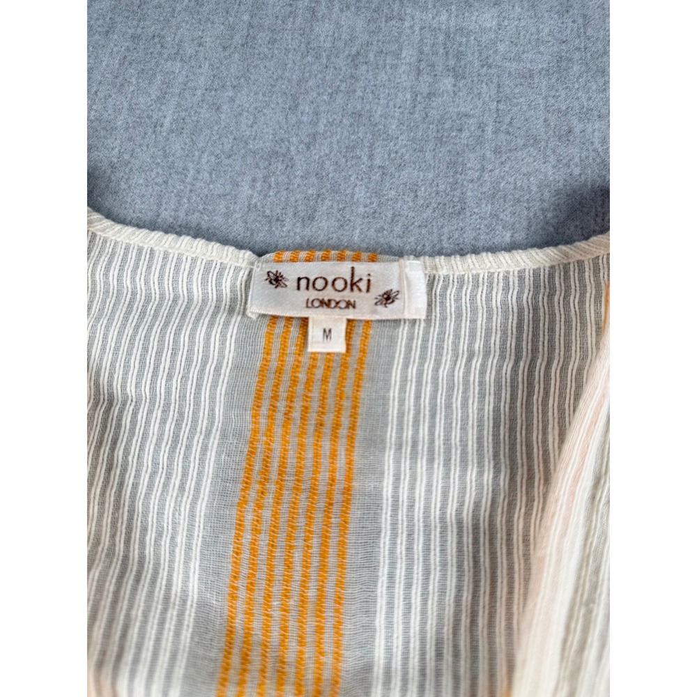 Nooki London Striped Cotton Blend V-Neck Maxi Dress Orange Pink Cream Medium - Picture 3 of 8